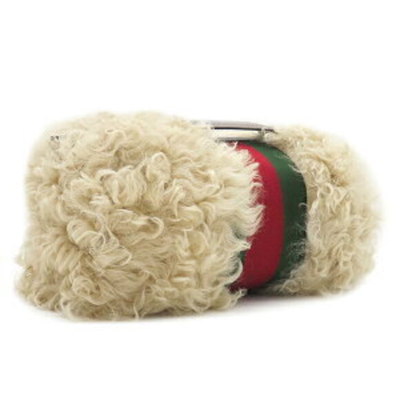 Gucci pouch fur web stripes beige cosmetic case clutch bag - Picture 2 of 7
